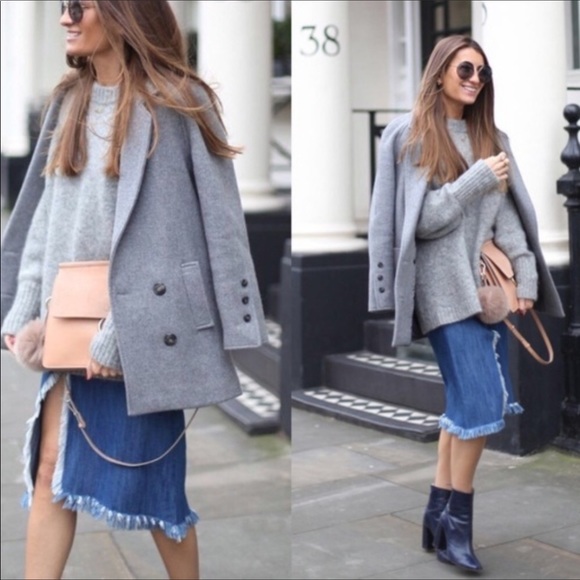 Zara Dresses & Skirts - Zara Denim Midi Split Fringe Hem Skirt